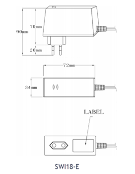 Technische Zeichnung - CUI Inc SWI18 Wandsteckeradapter